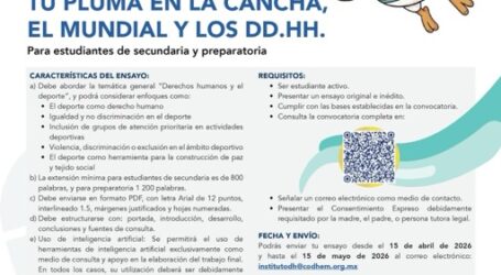 CODHEM CONVOCA AL CONCURSO DE ENSAYO “TU PLUMA EN LA CANCHA, EL MUNDIAL Y LOS DERECHOS HUMANOS»