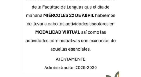 POR UN MENSAJE DE AMENAZA DE TIROTEO, SUSPENDEN CLASES EN FACULTAD DE LENGUAS